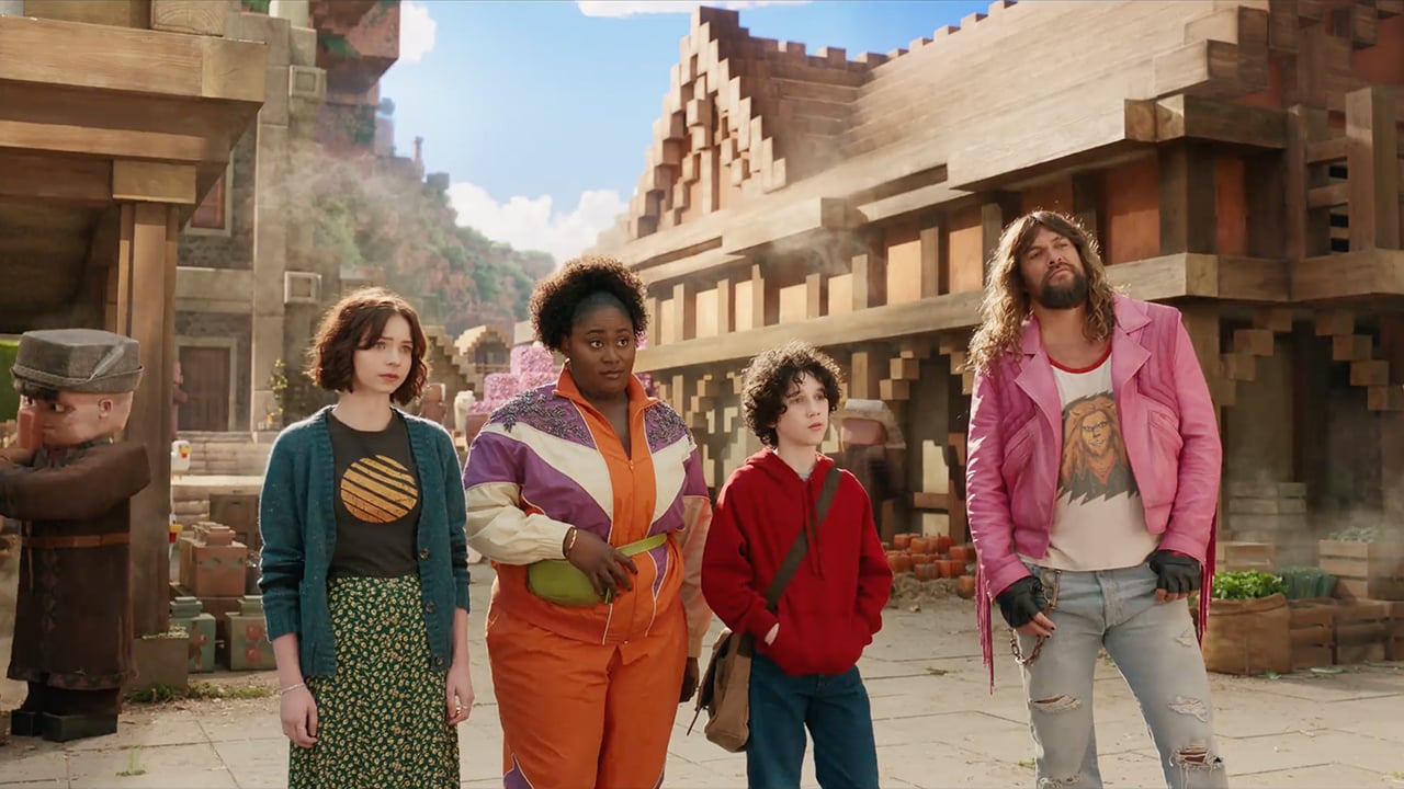A scene from a village in A Minecraft Movie.