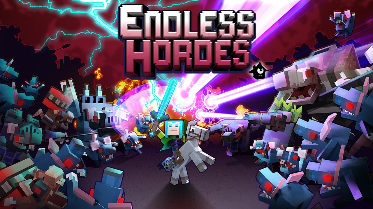 The splash art for Endless Hordes, showing a hero character surrounded by vicious rat-like creatures.
