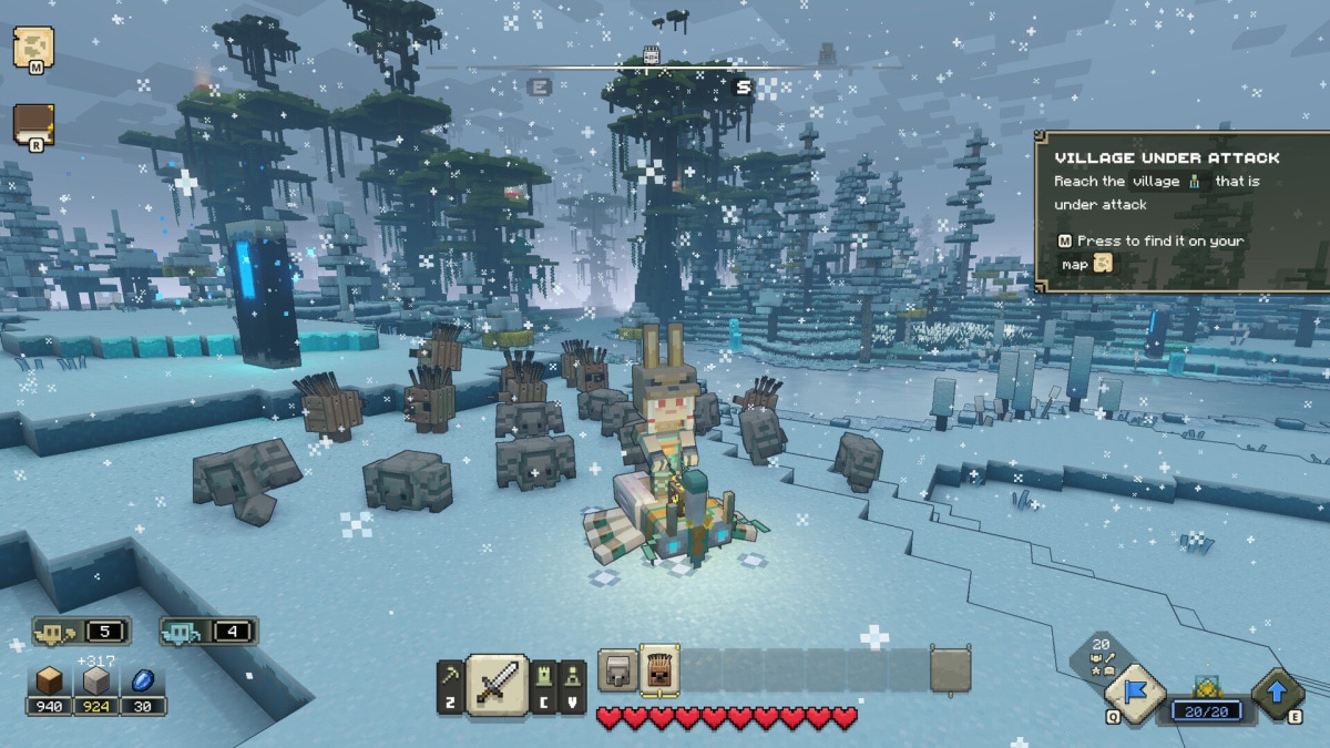 A Minecraft Legends player character riding a beetle wearing a Deluxe skin.