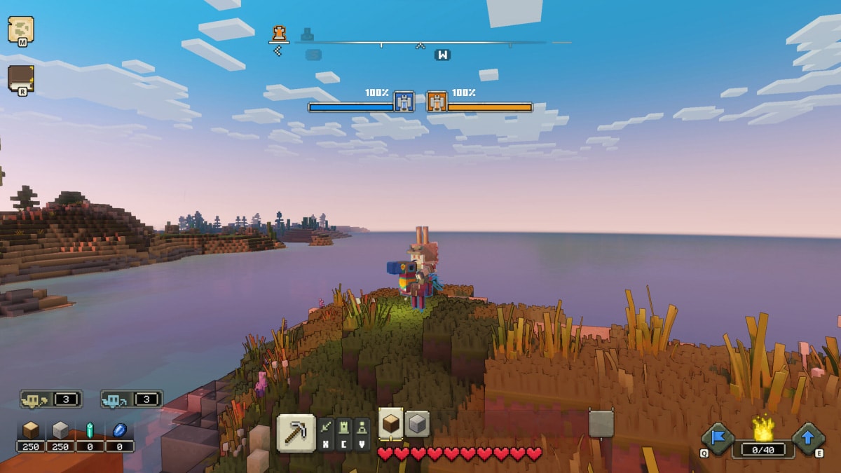 A Minecraft Legends player character riding a big beak wearing a Deluxe skin.