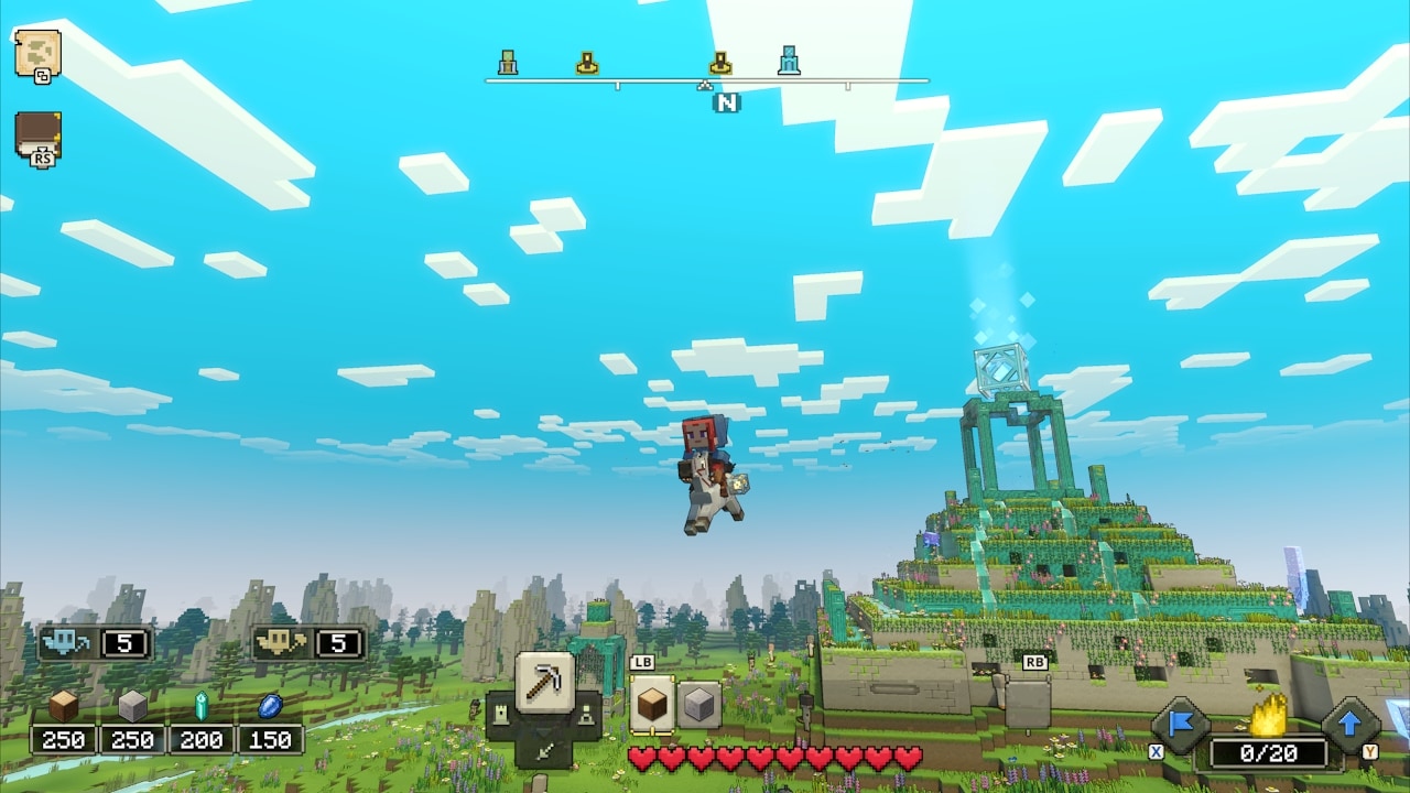 A hero soaring through the sky on horseback with the Well of Fate in the background.