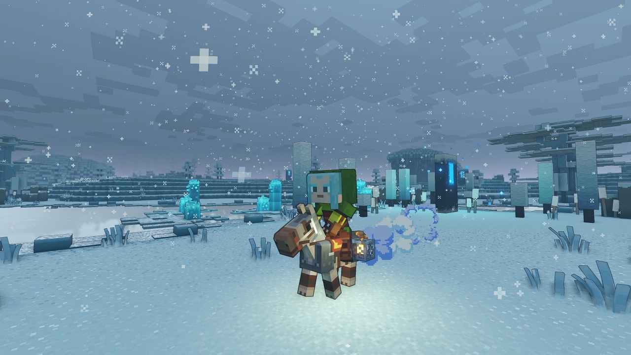 A hero character riding a horde wearing the "Honorary" Camelid skin, which makes the horse look closer to a llama