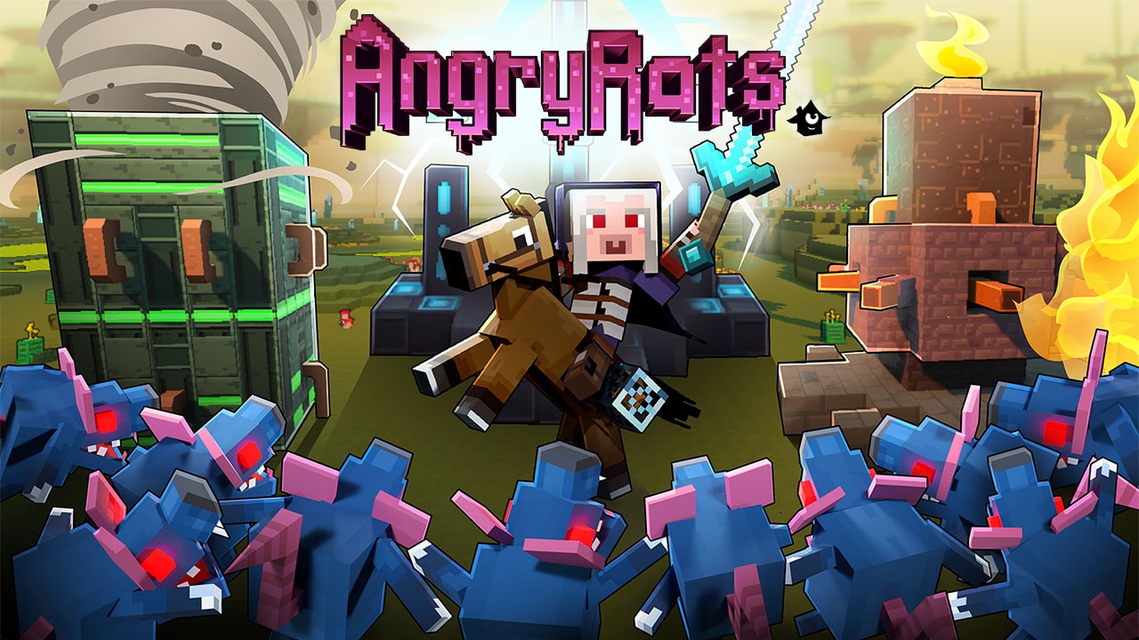 A hero character on horseback raises their weapon as they face the camera. In the foreground, a horde of rats is facing the hero. There are defensive towers to the hero's sides.