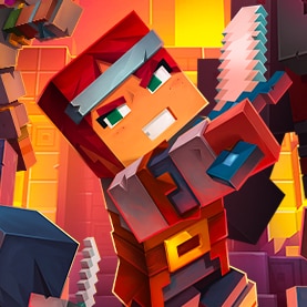 Val from Minecraft Dungeons swinging her sword.