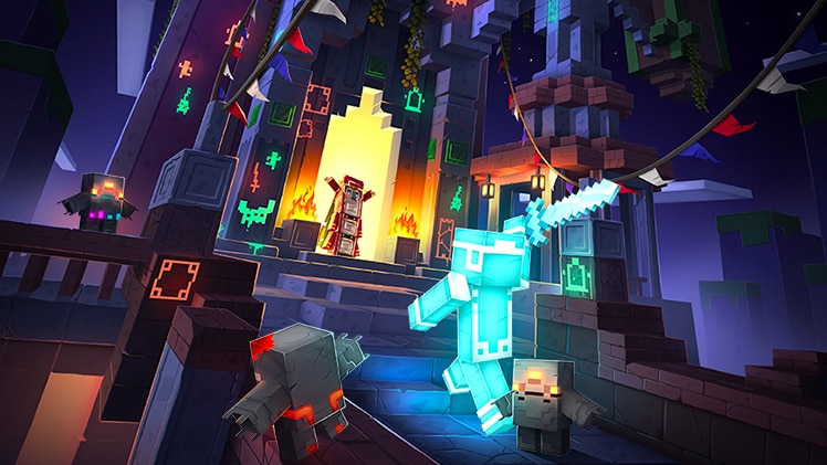 A player avatar charging towards the Tower in the middle of the night.