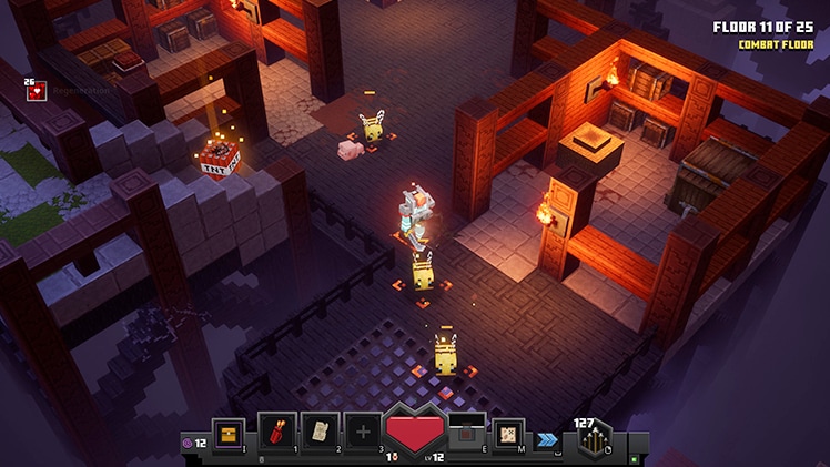 A player followed by a trio of bees.